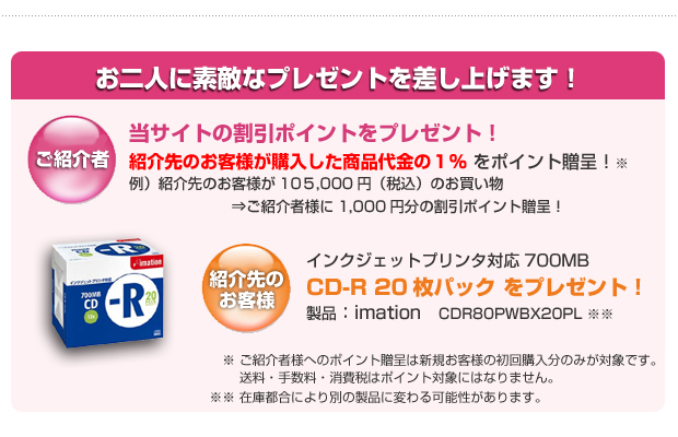 ご紹介者様にポイント、紹介されたお客様にCD-Rプレゼント